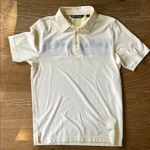 EUC Travis Mathew Pale Yellow Polo with Palm Design